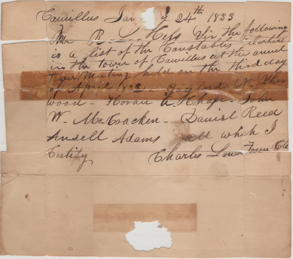 Constables Elected, Town of Camillus 1832 SQUIRE MUNRO PROJECT